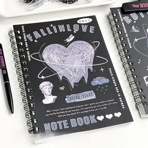 Y2K art style A5 spiral notebook with black cover featuring heart and David sculpture design