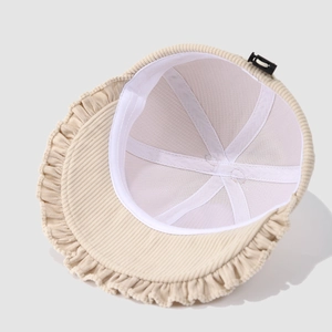 Chapeau bob en velours côtelé beige pour fillettes avec bordure en dentelle et doublure