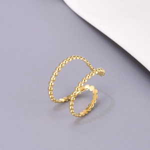 Minimalist double-layered gold bead chain open ring made of polished stainless steel