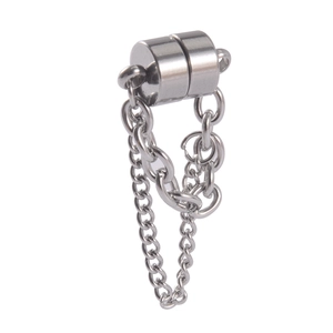 Magnetic stainless steel nose ring with hanging silver chains on a white background