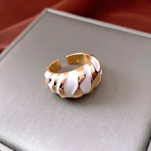 Croissant Open Ring Alloy Enamel Irregular Texture Vintage Chunky Adjustable Finger Jewelry For Women