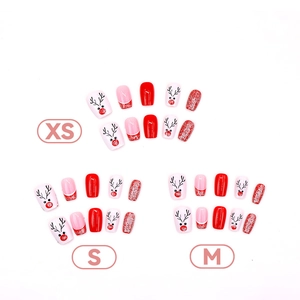 Weihnachts-Kunstnägel mit rotem Rentier-Design und Glitzer in den Größen XS, S, M