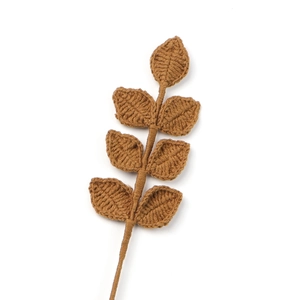 Handmade brown crochet leaf stem with seven leaves for Christmas home decoration