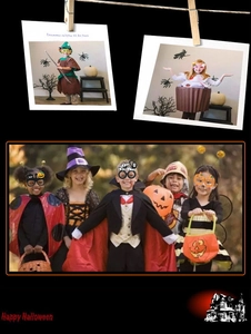Detail showing various Halloween party glasses with pumpkin, spider, and vampire designs