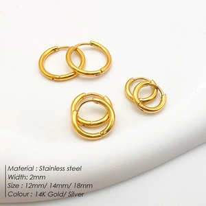 Detailed comparison of 2mm thick 14K gold stainless steel hoop earrings in three sizes