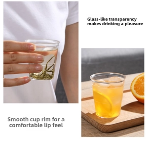Detail of disposable plastic tasting cups with non-slip ridges for cold drinks