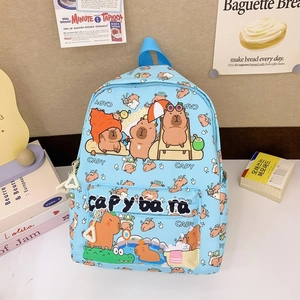 Water blue cartoon Capybara backpack for kids with a spacious front pocket and side pouch