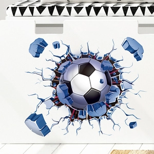 Adesivo murale 3D pallone da calcio che rompe il muro per decorazione camera sportiva