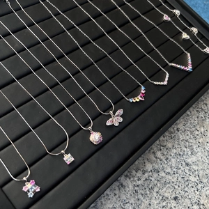 S925 sterling silver necklaces with colorful zircon heart butterfly and geometric pendants