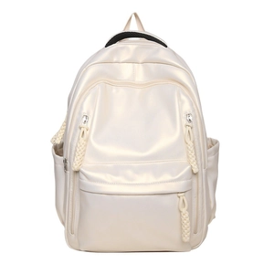 Minimalist cream waterproof nylon backpack with large front pocket for students