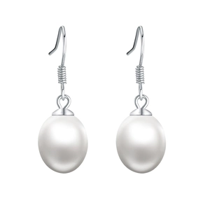 Elegant S925 silver hook earrings featuring white freshwater pearls in a drop shape