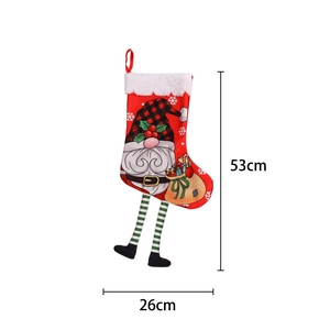 53cm Large plush Christmas stocking featuring a cartoon Gnome print for holiday home decor