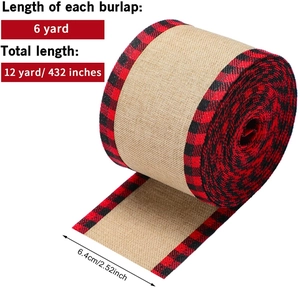 Detail of red and black plaid burlap ribbon for Christmas tree and gift box decoration