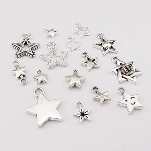 Silver alloy star charms assortment including hollow and solid designs for DIY jewelry making