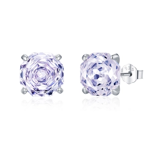 Sparkling S925 sterling silver stud earrings with purple rose cut crystals in a four-prong setting