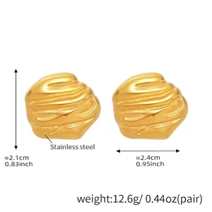 Detail showing dimensions of 18k gold plated stainless steel irregular textured earrings