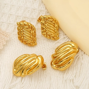 Vintage Woven Stud Earrings For Women Stainless Steel 304 18k Gold Plated Geometric Irregular Minimalist Style Jewelry