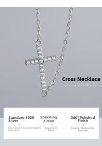 Macro detail of S925 sterling silver cross pendant featuring full pave white zircon stones