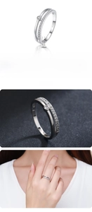 Detailed view of S925 sterling silver double-layer ring with sparkling zircon stones