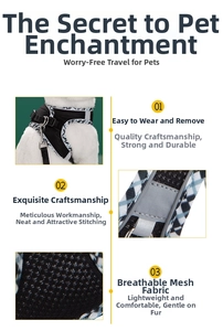 Detail view of breathable mesh dog harness with blue plaid trim and secure plastic buckle