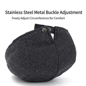 Men's dark grey tweed newsboy cap with adjustable stainless steel buckle closure