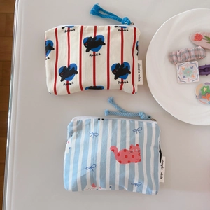 Cute vintage cat and rabbit cotton coin purses with stripes and secure zipper closure
