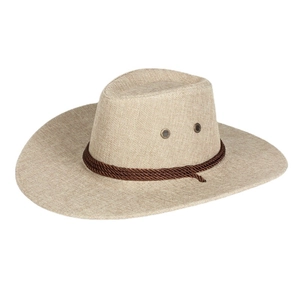 Cappello da sole cowboy in lino a tesa larga con corda intrecciata per attività all'aperto