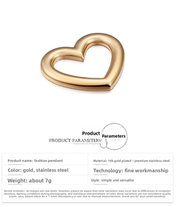 Detail view of 18K gold plated hollow heart pendant with specifications and dimensions