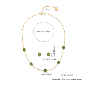 Detailed size specifications for emerald stone necklace and earrings jewelry set