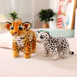 Realistic standing leopard and snow leopard plush dolls for kids room decoration