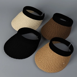 Detailansicht der Stroh-Sonnenblenden in Creme, Kaffee, Schwarz und Khaki mit Gummiband