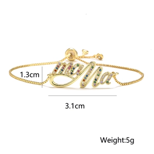 Adjustable gold plated Mama bracelet with colorful zircon stones and measurements