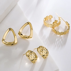Geometric Gold Plated Copper Earrings Minimalist Fashion Style Jewelry For Women With Copper Earring Post