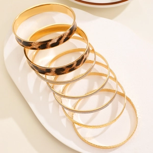 7-piece leopard print and metallic multilayer bangle set for women in bohemian style