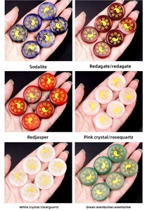 Set of 25mm natural crystal stones with gold Tai Chi Yin Yang engraving