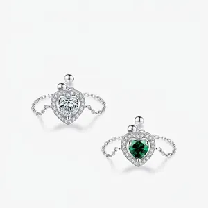 Bague Coeur Zircon Argent Sterling 925 Design Chaîne Réglable Sertissage Pavé Étincelant Bijoux Élégants Pour Femmes