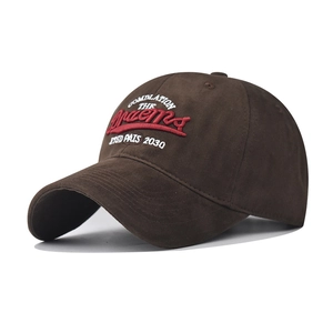 Classic dark brown washed cotton baseball cap with red Dreams 3D embroidery detail