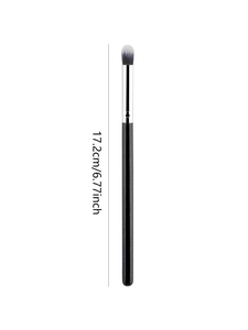 Macro detail of eye blending brush with dimensions 17.2cm showing black and silver handle