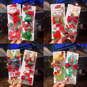 Handmade Christmas Hair Clip Set Plush Reindeer Snowman Santa Claus Bowknot Hair Pins For Kids Girls Holiday Gift