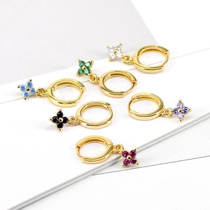 Luxurious S925 silver flower hoop earrings with colorful zircon crystals in six colors