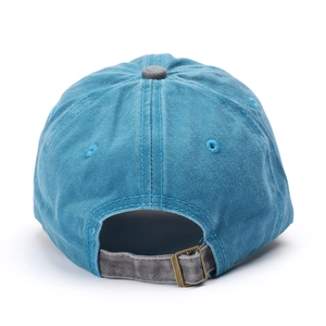 Detail view of the washed cotton baseball cap back with adjustable metal buckle