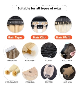 Detailed grid showing 11 types of hair extensions including tape-in, clip-in, and wigs