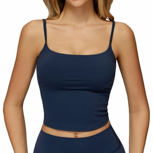 Débardeur de yoga court bleu marine à fines bretelles et tissu de sport haute élasticité