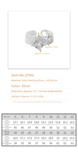 Size chart for S925 sterling silver ring showing inner diameter and circumference measurements