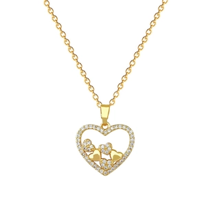 Luxurious gold titanium steel heart necklace with brilliant crystals on white background