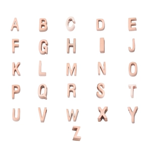 Set of 26 rose gold titanium steel alphabet letter pendants with a polished mirror finish