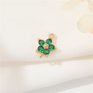 Cute 14k gold plated flower pendant with green cubic zirconia inlay and top ring