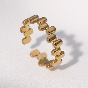 Adjustable 18k gold-plated stainless steel open ring with a unique geometric bean design