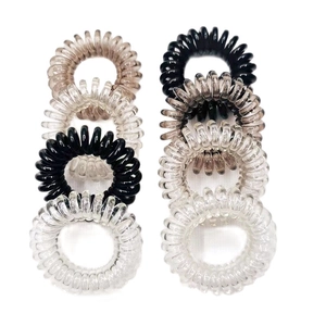 8er Set Spiralförmige Haargummis in Schwarz und Transparent, elastische Telefonkabel-Struktur
