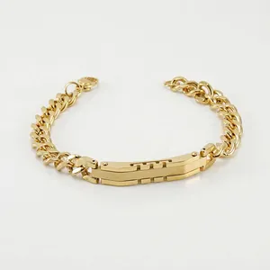Men Cuban Link Bracelet Stainless Steel Geometric ID Plate Titanium Steel 18K Gold Plated Punk Fashion Jewelry